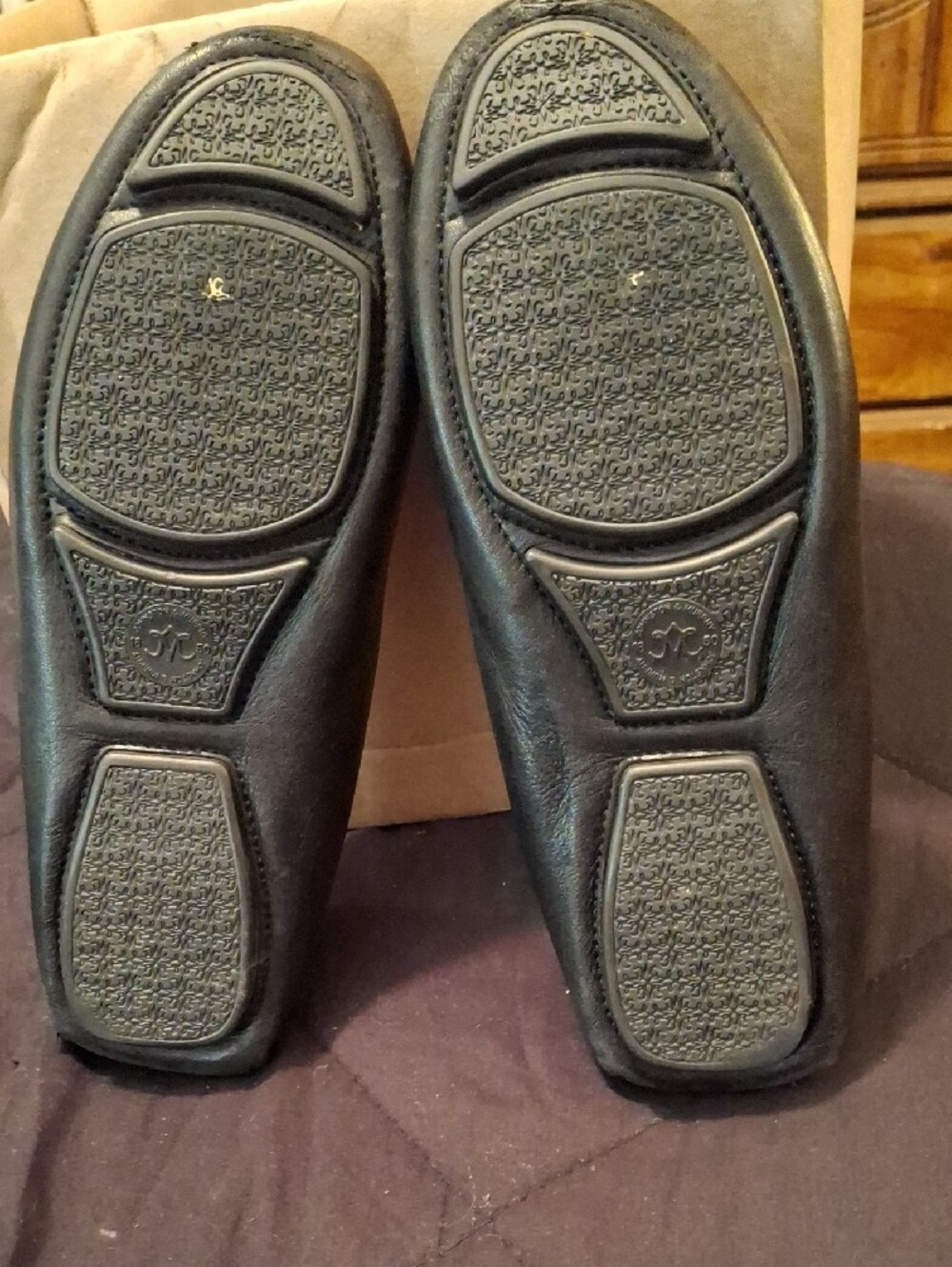 Women's Black Leather Slip-On Loafers with Stud Detail - Picture 2 of 6
